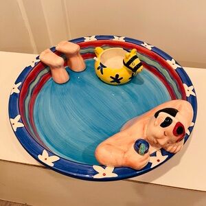 Lotus Summer Stock “Man in Pool” Chip and dip bowl